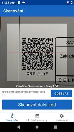 Načtení přijaté faktury z QR kódu